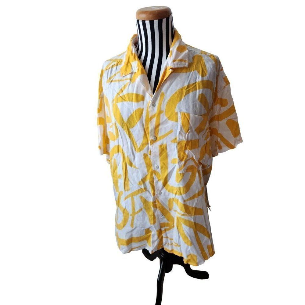 Vintage 80s Esprit Yellow White Shirt Pants Set Size S Oversized
